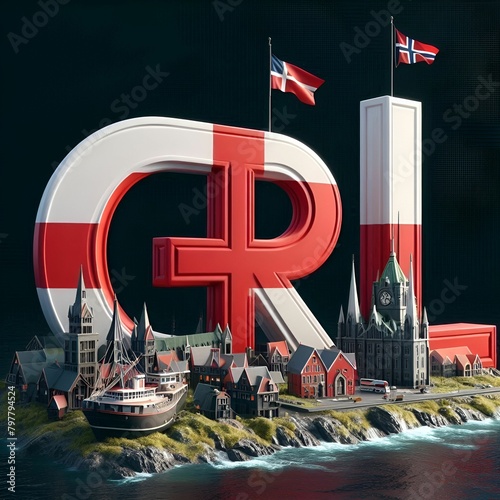 Grl word with flag of greenland photo