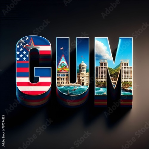 A word gum in bold with the flag of guam on the letter g photo