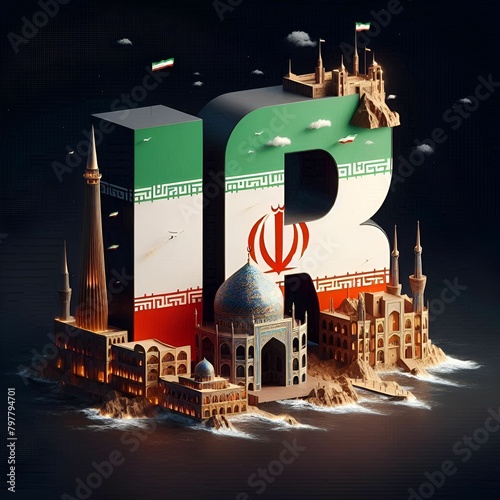 Irn with flag of iran photo