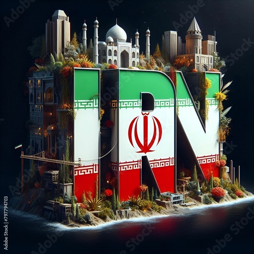 Create a word irn bold, the letter has flag of iran photo