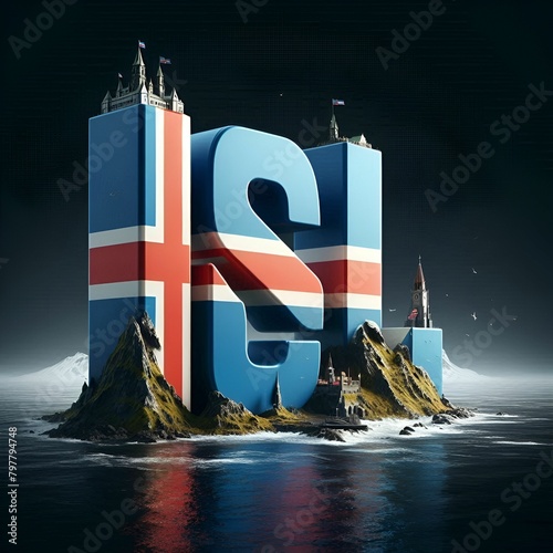 Isl with flag of iceland bold letter photo