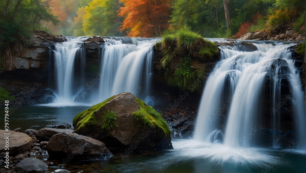 Fototapeta premium The ethereal beauty of a waterfall painting the landscape with a spectrum of vibrant hues ai_generated