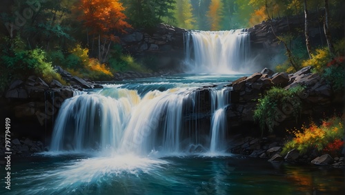 The ethereal beauty of a waterfall painting the landscape with a spectrum of vibrant hues ai_generated © Haroon