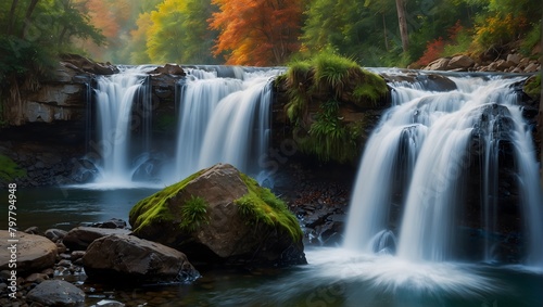 The ethereal beauty of a waterfall painting the landscape with a spectrum of vibrant hues ai_generated