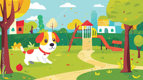 Cute funny dog playing in park Vector illustration vector