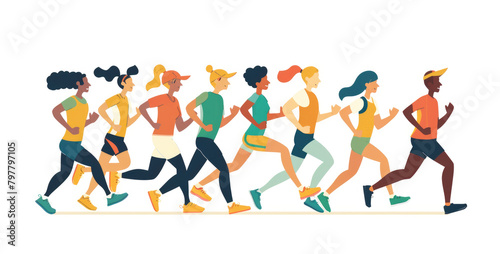 A large group of individuals are seen energetically running in a marathon  showcasing determination and stamina
