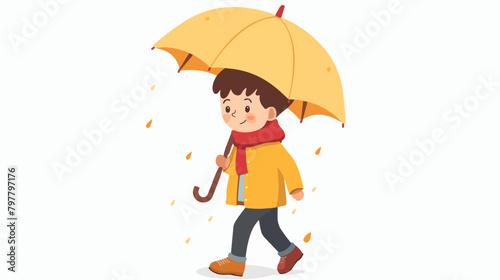 Cute little boy with umbrella on white background vector