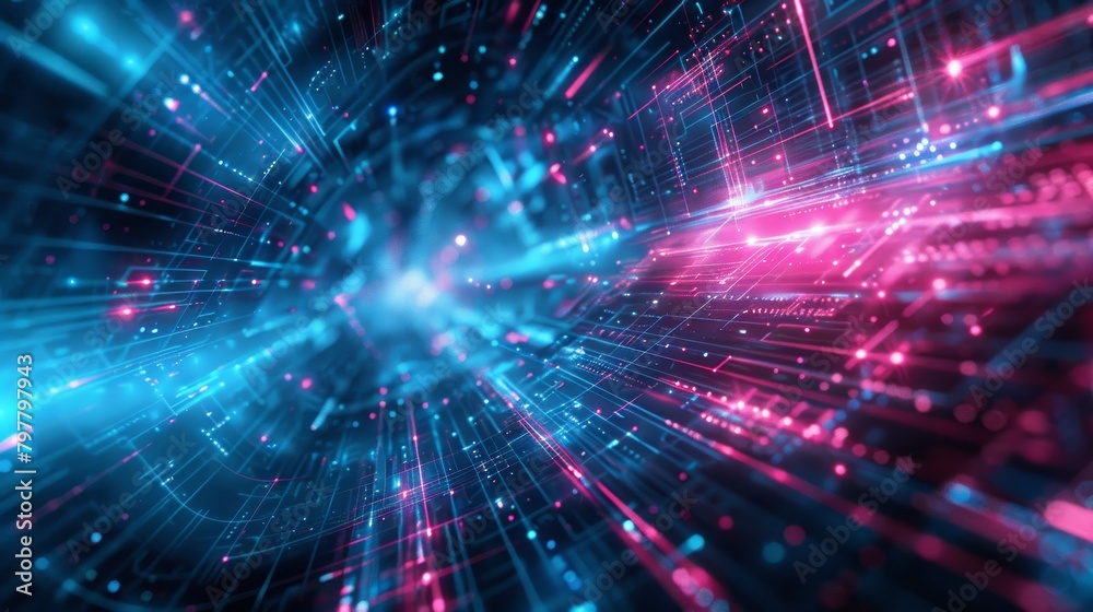 Dynamic digital tunnel with vibrant cyber lights in motion. Abstract Technology Background Dynamic digital tunnel with vibrant cyber lights in motion. Abstract Technology Background
