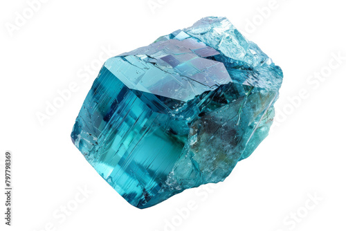 A vibrant blue and green rock stands out against a stark white background, creating a captivating and enchanting scene