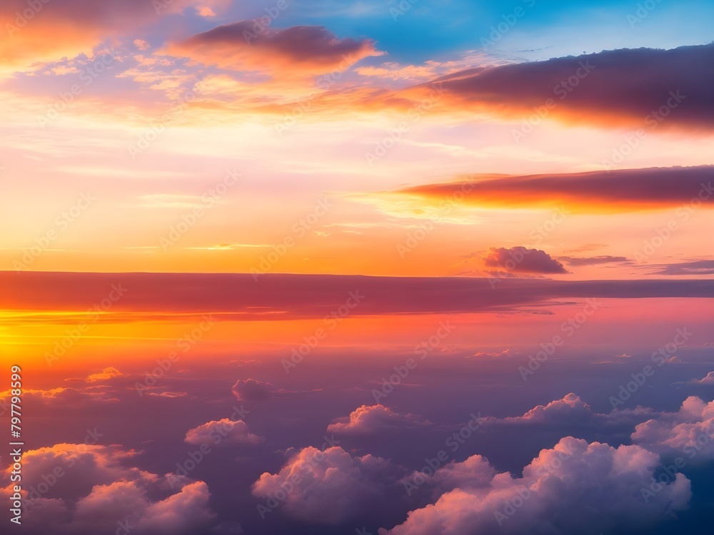 Dramatic amazing sky and clouds from above at sunset. Colorful pastel sky Dramatic amazing sky and clouds from above at sunset. Colorful pastel sky