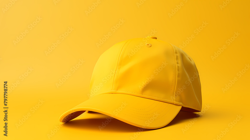 Fototapeta premium Yellow baseball cap on yellow background