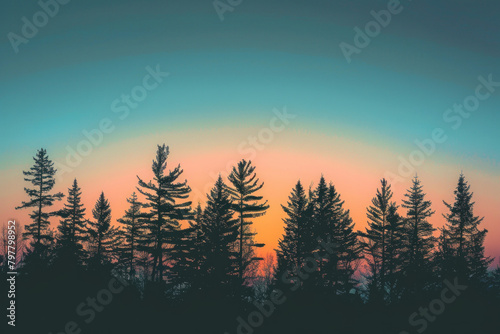 Silhouette texture of a forest against a sunset or sunrise backdrop, featuring tree outlines and atmospheric gradients. 