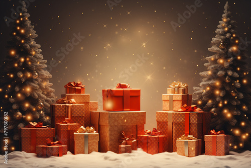 Christmas tree made of gingerbread with gifts in the snow 3d render