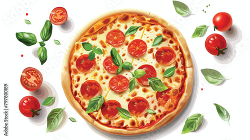 Delicious pizza Margherita on white background Vector