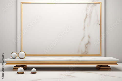 3d render of golden framele background. Modern minimalistic interior design