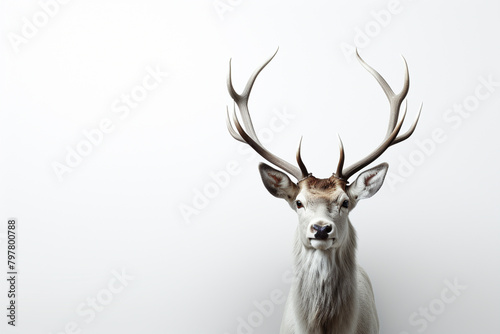 Portrait of a deer with big antlers on a white background © Anayat