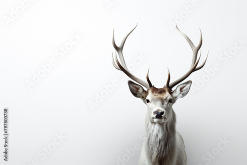 Portrait of a deer with big antlers on a white background