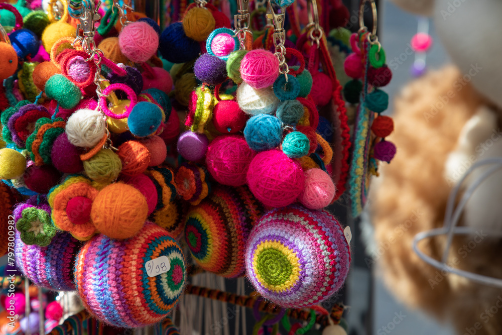 Colorful fabric or ceramic Peruvian handicrafted souvenirs