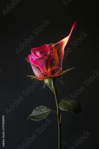 Rose on fire flower petal plant. photo