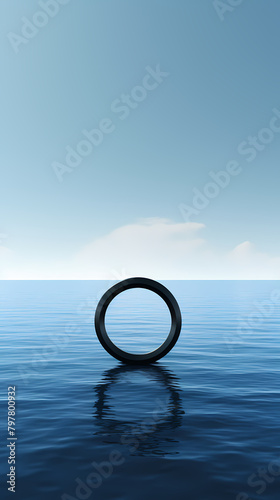 Black metal rings floating on the sea