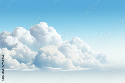 Blue sky background with white fluffy clouds. 3d rendering illustration