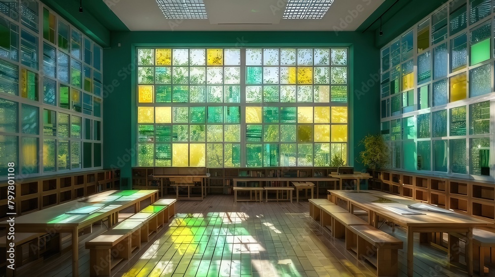 School classroom Mosaic, Stained Glass Illusion 
