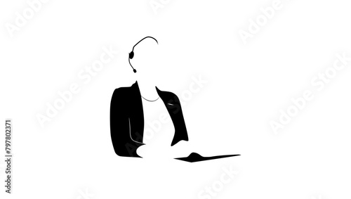 Receptionist emblem, black isolated silhouette