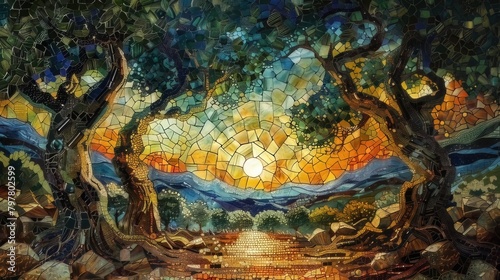 Spanish natural mosaic inspiration  olive trees  and the illusion of stained glass 