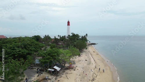 aerial view of lighthouse on the island of island. cinematic drone footage