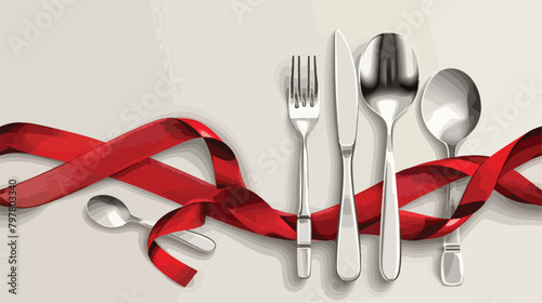 Elegant cutlery with ribbon on light background vector