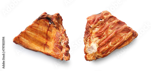 Smoked pork ribs isolated on white background top view      