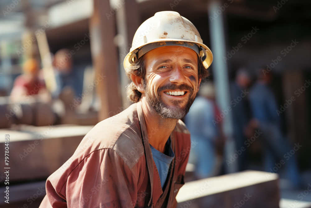 Construction worker looking at camera smiling