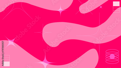 Bright Pink Flat Style Fluid Shapes Background with Blinking Effects