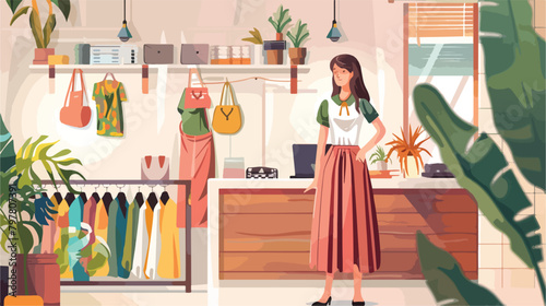 Female seller working in boutique Vector illustration