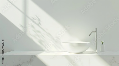 Modern White Sink in Soft Light on White Background  