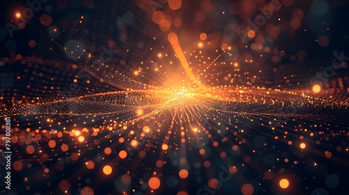 Abstract digital background depicting a network of interconnected glowing points and lines, creating a dynamic explosion of light.