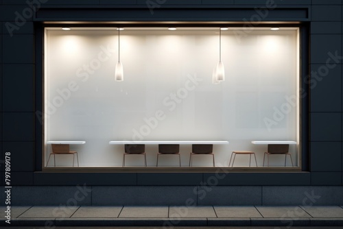 Restaurant window mockup shop furniture lighting