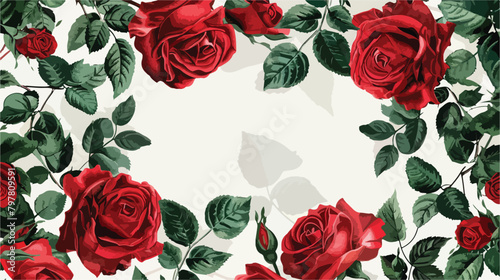 Frame made of beautiful red roses and leaves on light © Rover