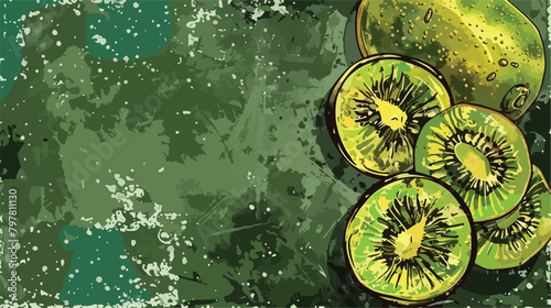 Fresh kiwi fruit on grunge background Vector illustration