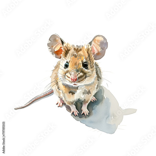 Watercolor illustration of mouse on white background photo