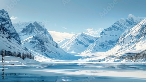 Landscape of a Canadian mountain range in winter.