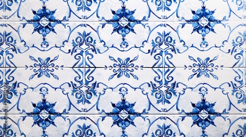 Illustration of Azulejo Portuguese Tiles on White Background