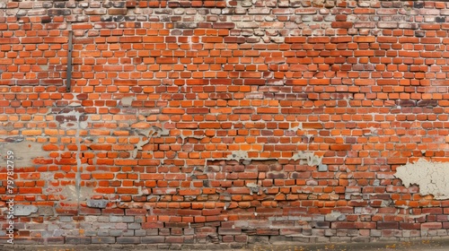 Old red brick wall with messy cement mortar