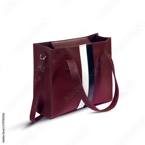 Maroon Leather handbag on white background