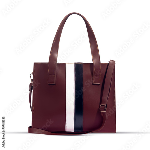 Maroon Leather handbag on white background