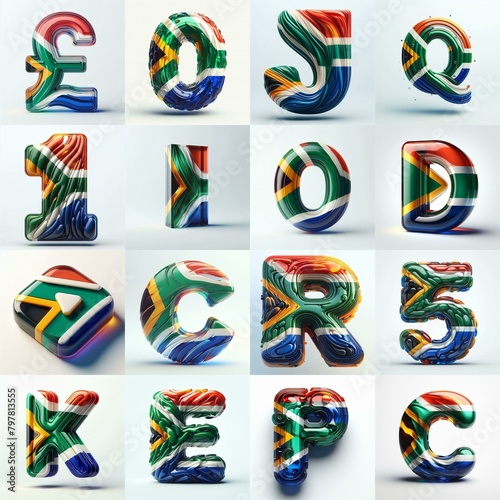 South Africa flag colors glass lettering. AI generated illustration