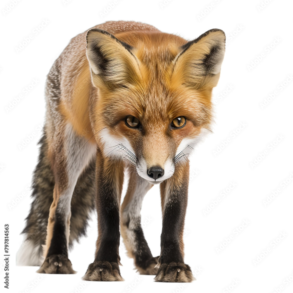 Fototapeta premium red fox vulpes 4 years old on white