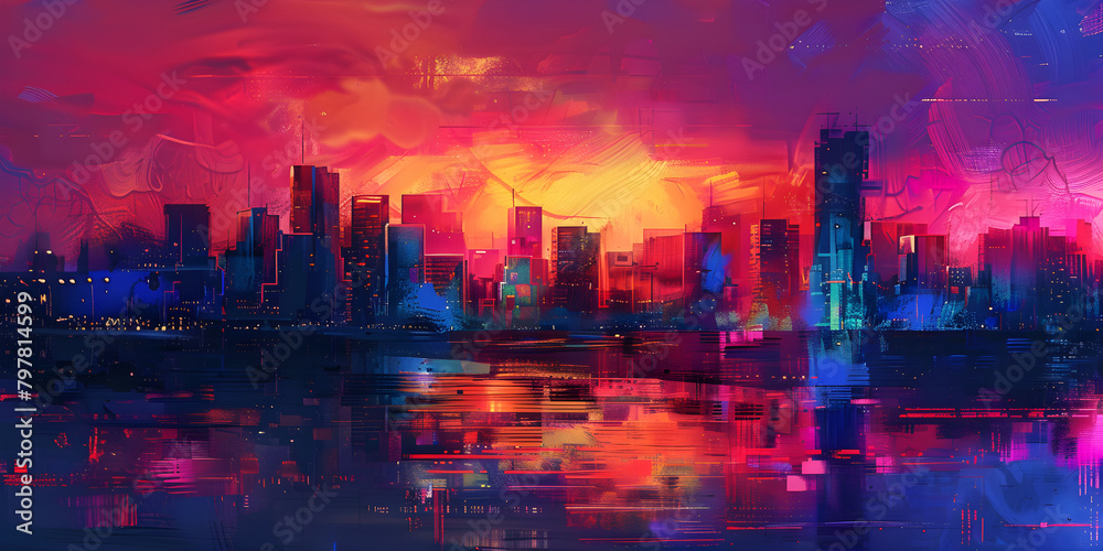 City Landscape in Dramatic Sunset