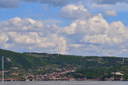 Mountain area with wind turbines in Serbia.