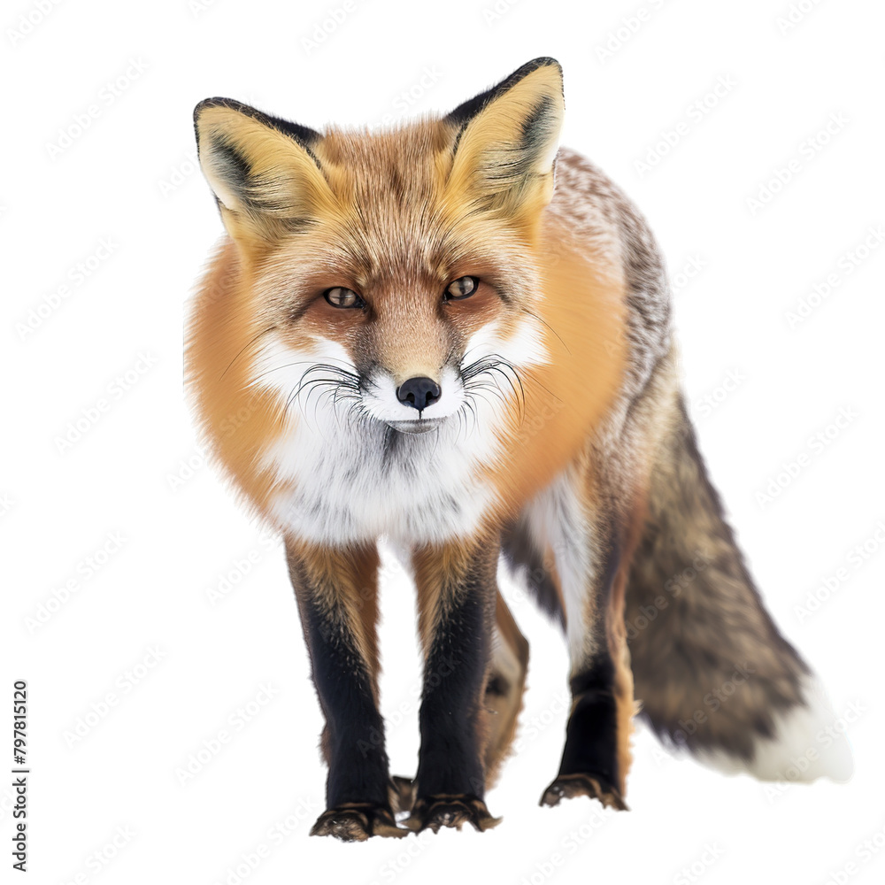 red fox vulpes on white